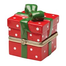 Product Image for Porcelain Surprise Ornament - Red Gift Box with Green Ribbon and White Dots