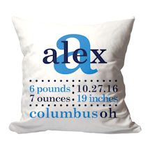 Personalized Blue Birth Announcement Pillow