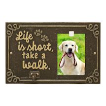 Alternate Image 3 for Whitehall Life is Short Take a Walk Pet Photo Wall Plaque with Leash Hook - Keepsake Animal Paw Print Sign
