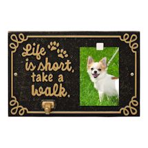 Alternate Image 4 for Whitehall Life is Short Take a Walk Pet Photo Wall Plaque with Leash Hook - Keepsake Animal Paw Print Sign