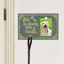 Alternate Image 2 for Whitehall Life is Short Take a Walk Pet Photo Wall Plaque with Leash Hook - Keepsake Animal Paw Print Sign