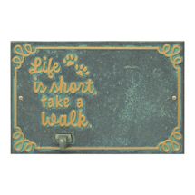 Alternate Image 1 for Whitehall Life is Short Take a Walk Pet Photo Wall Plaque with Leash Hook - Keepsake Animal Paw Print Sign