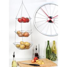 Alternate Image 1 for Home District 3-Tier Chrome Hanging Fruit Basket - Adjustable Graduated Wire Food Storage Bowls