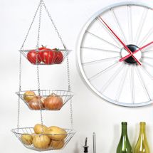 Alternate Image 2 for Home District 3-Tier Chrome Hanging Fruit Basket - Adjustable Graduated Wire Food Storage Bowls