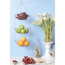 Alternate Image 3 for Home District 3-Tier Chrome Hanging Fruit Basket - Adjustable Graduated Wire Food Storage Bowls
