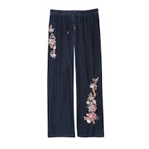 Alternate image for Women's Velvet Pants Embroidered Floral Pants Soft Graphic Sweatpants