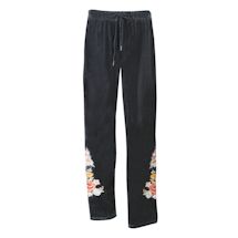 Alternate image Women's Velvet Pants Embroidered Floral Pants Soft Graphic Sweatpants
