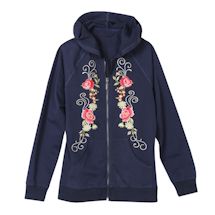 Alternate image for Women's Floral Embroidered Full Zip Hoodie