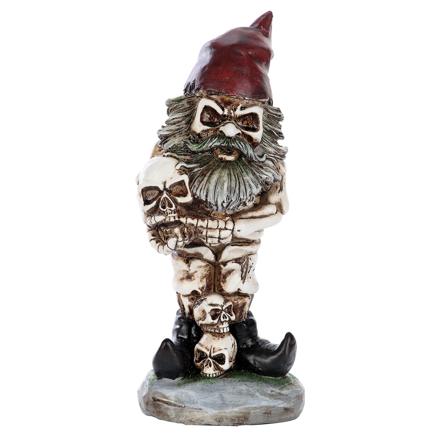 Horror Garden Gnome - Skeleton Gnome Holding Skull Lawn Ornament Statue